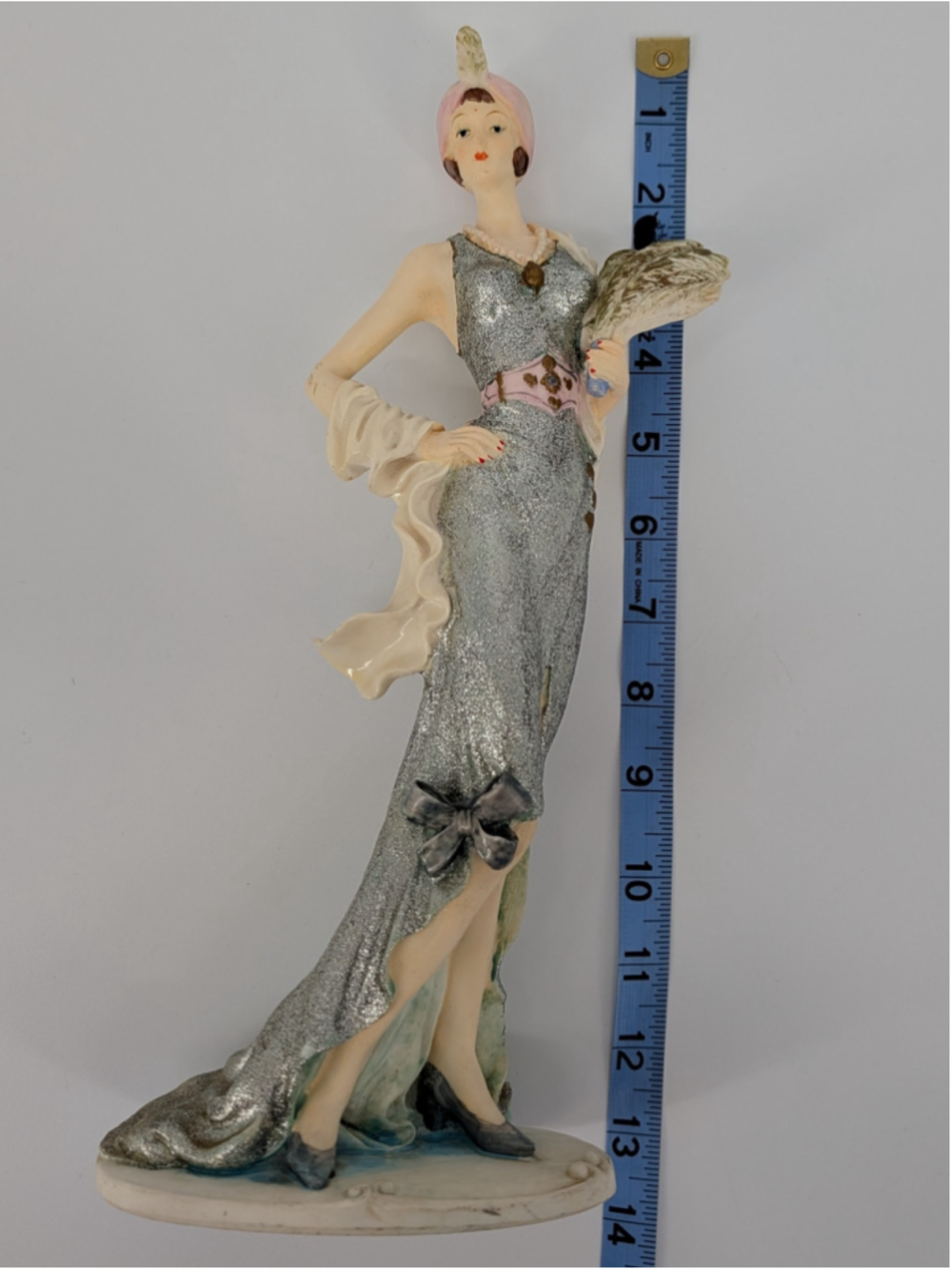 VTG 1991 Albert Price Flapper Lady Figurine Silver Glitter Gown Fan 13.5" AS IS - Picture 10 of 11